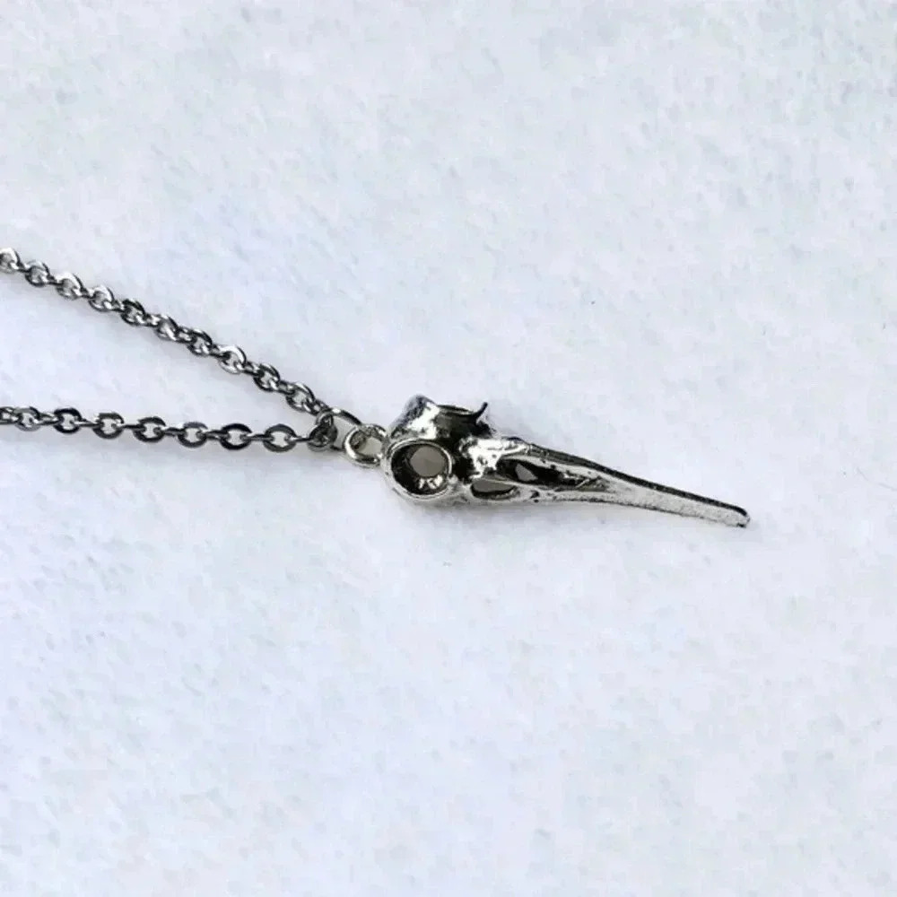 Handmade Raven Bird Crow Skull Steel Necklace Goth Punk Dark Emo New NWT - Picture 2 of 3